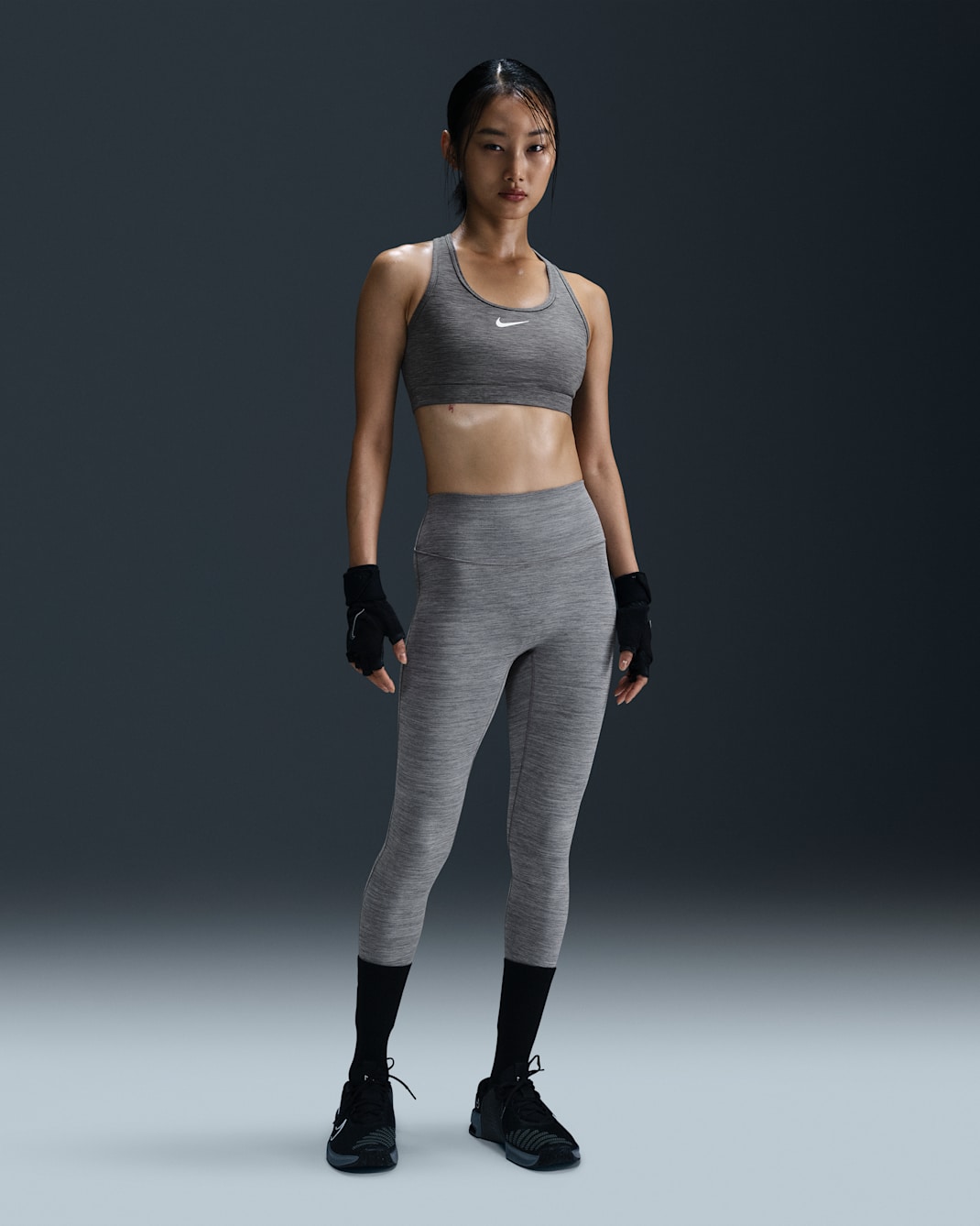 Nike One Seamless Front Women's High-Waisted Full-Length Leggings - Smoke Grey/Heather/Black