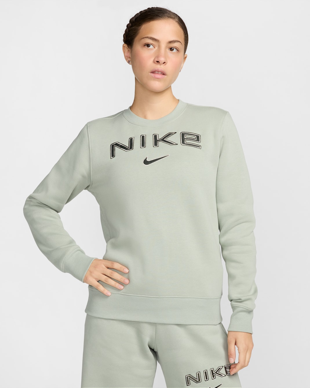 Sudadera de cuello redondo con loogotipo para mujer Nike Sportswear Phoenix Fleece - Horizonte jade/Marrón verdoso claro/Secuoya