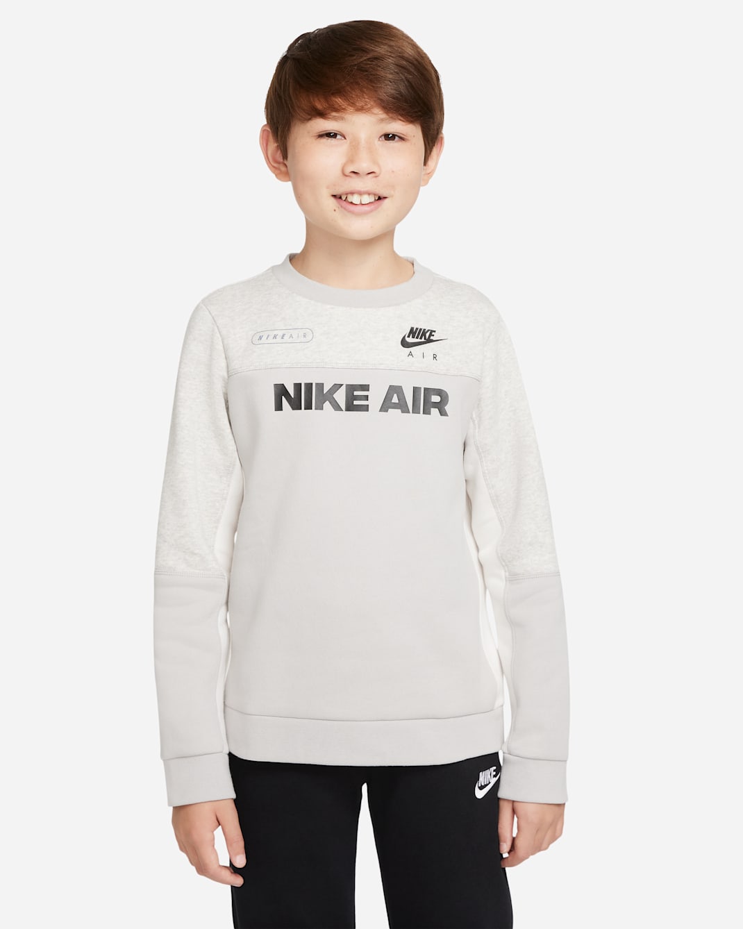 Nike Air Big Kids' (Boys') Crew Sweatshirt - Light Iron Ore/Heather/Phantom/Black