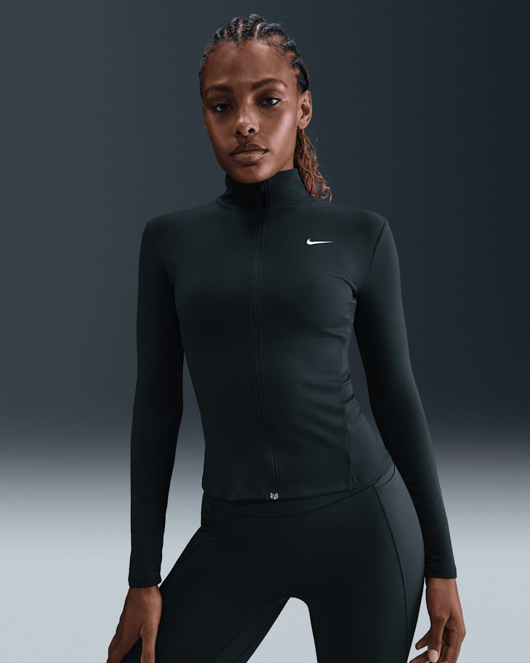 Nike One Fitted Dri-FIT hosszú cipzáras női kabát - Seaweed/Fehér