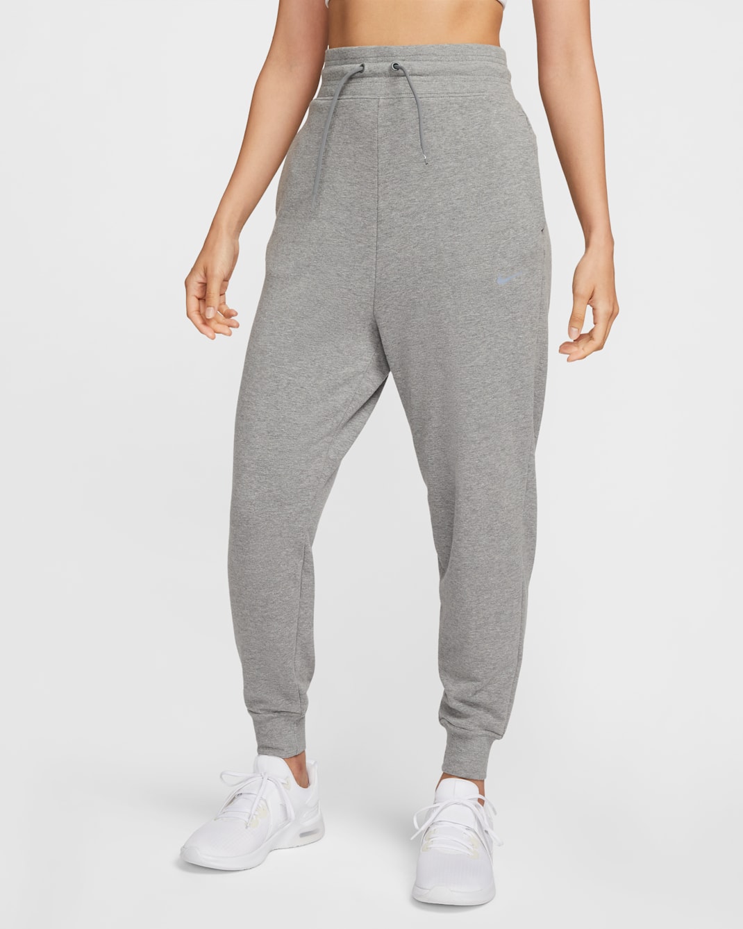 Nike Dri-FIT One Women's High-Waisted 7/8 French Terry Joggers - Carbon Heather/White