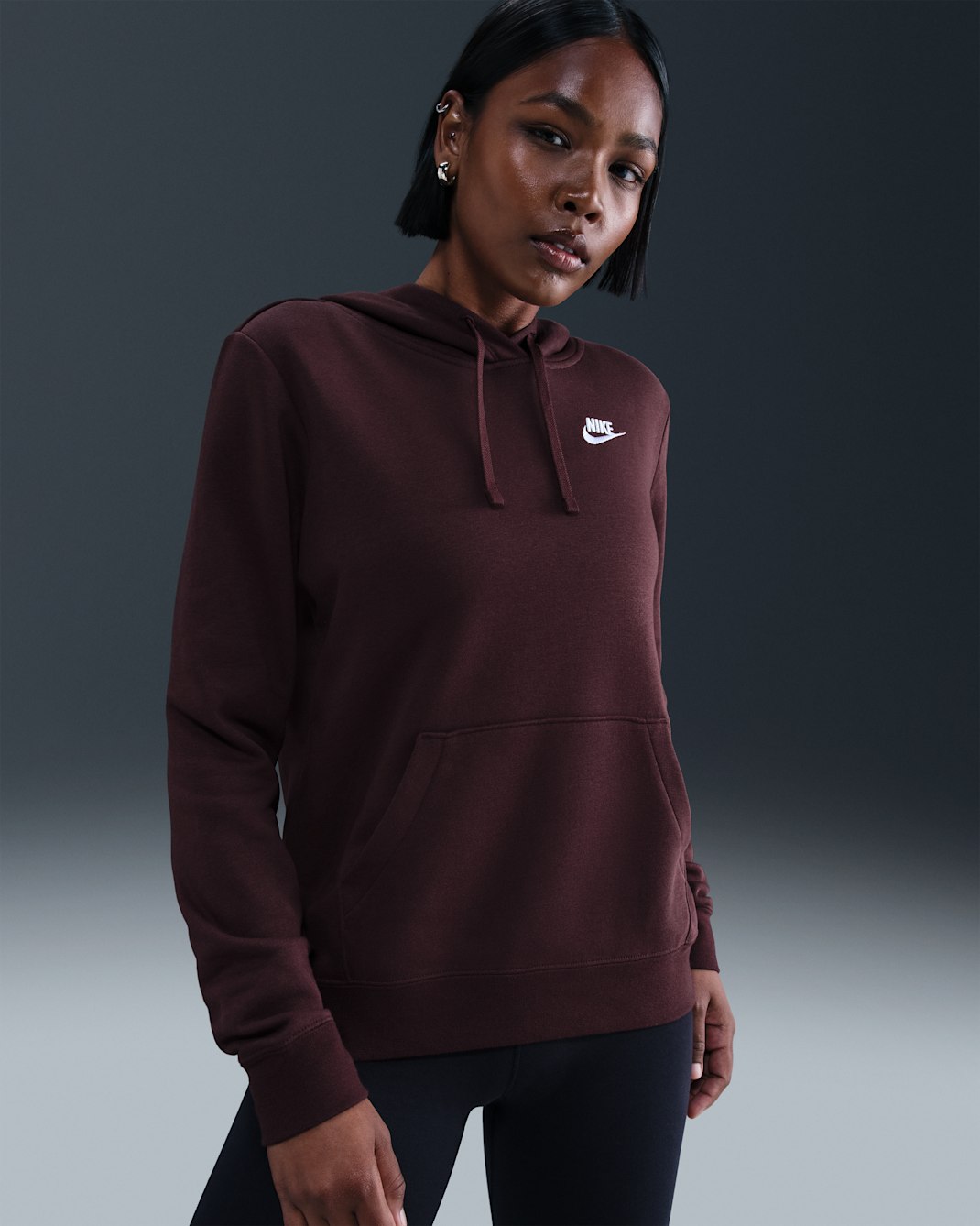 Nike Sportswear Club Fleece Women's Pullover Hoodie - Burgundy Crush/White
