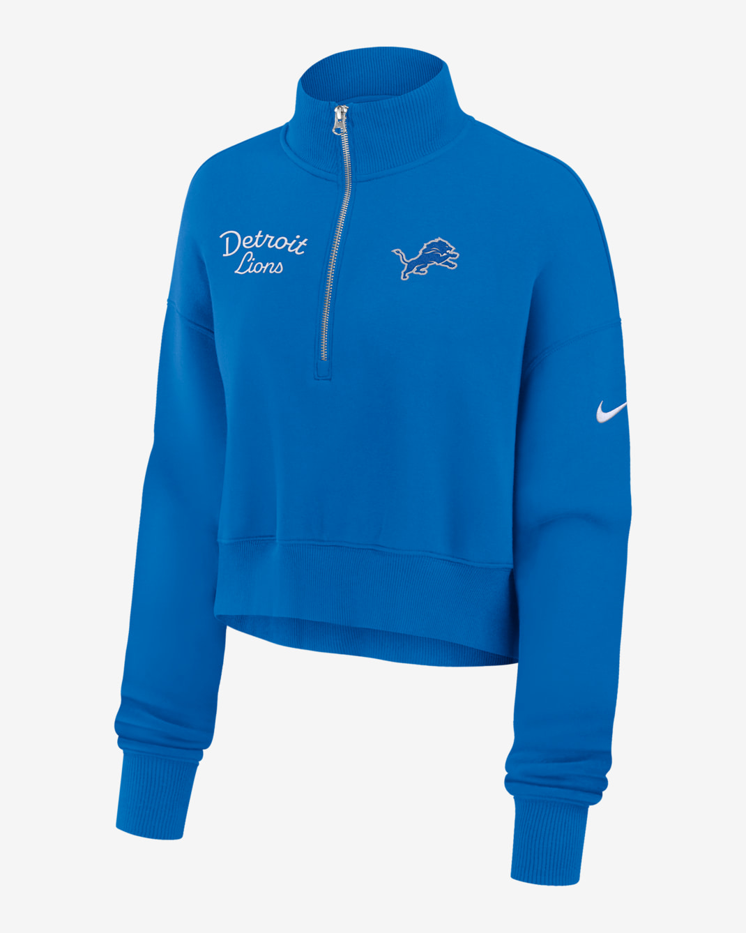 Sudadera de cuello redondo Nike de la NFL cropped con cierre de 1/4 para mujer Detroit Lions Phoenix - Azul