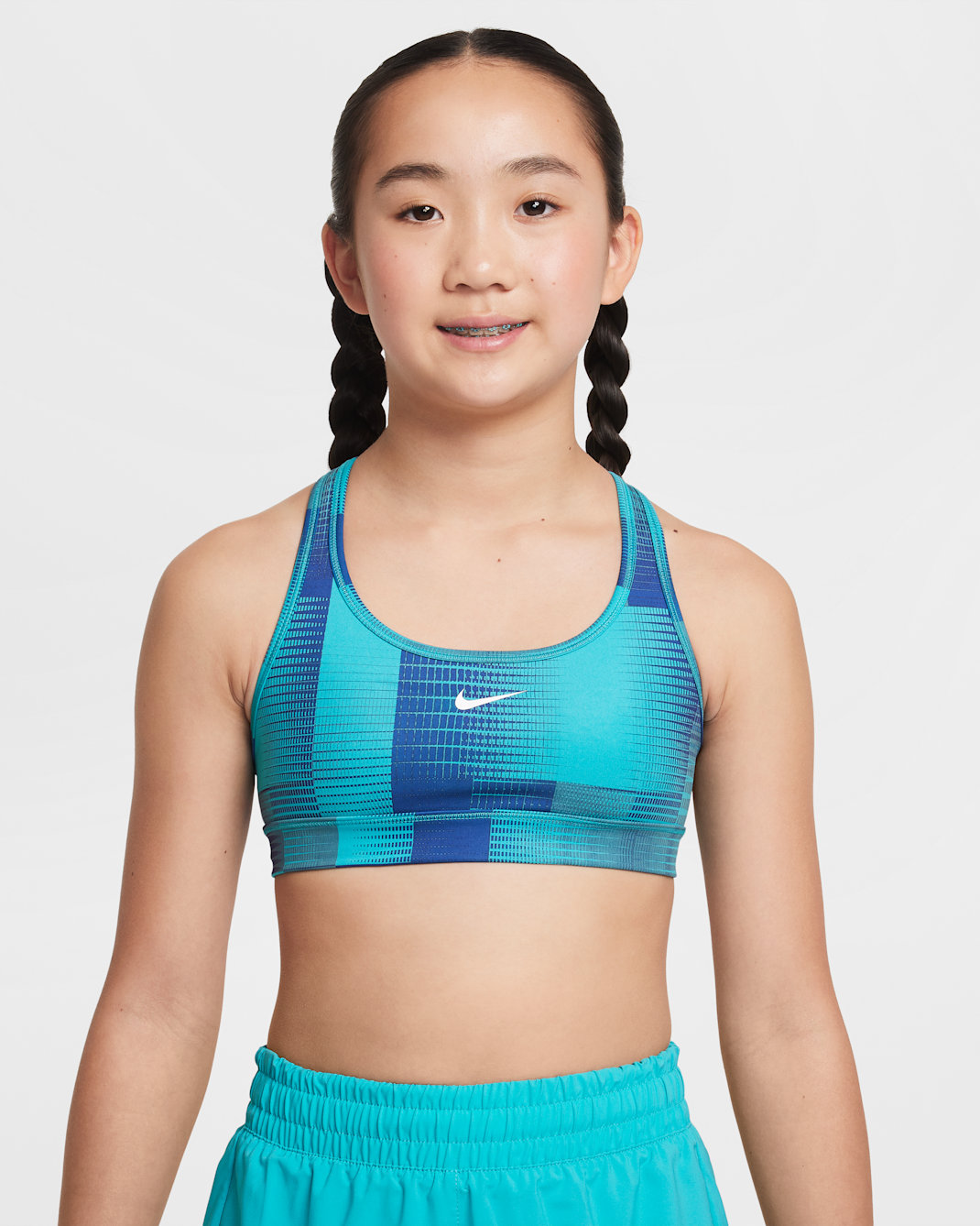 Nike Pro Big Kids' (Girls') Dri-FIT Reversible Sports Bra - Smokey Blue/Dusty Cactus/White