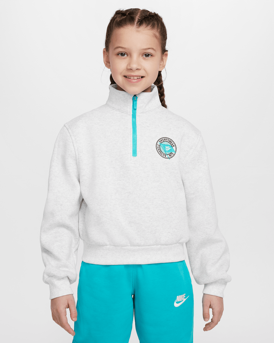 Sudadera de manga larga con medio cierre para niña Nike Sportswear Club Fleece - Abedul jaspeado/Cactus empolvado/Cactus empolvado