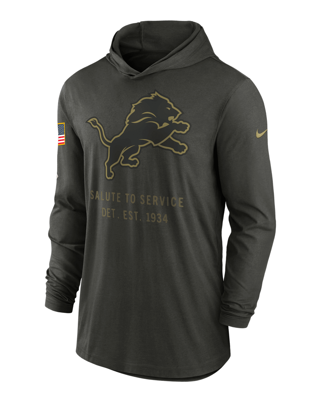 Detroit Lions Salute to Service Sideline Men’s Nike Dri-FIT NFL Long-Sleeve Hooded Top - Sequoia
