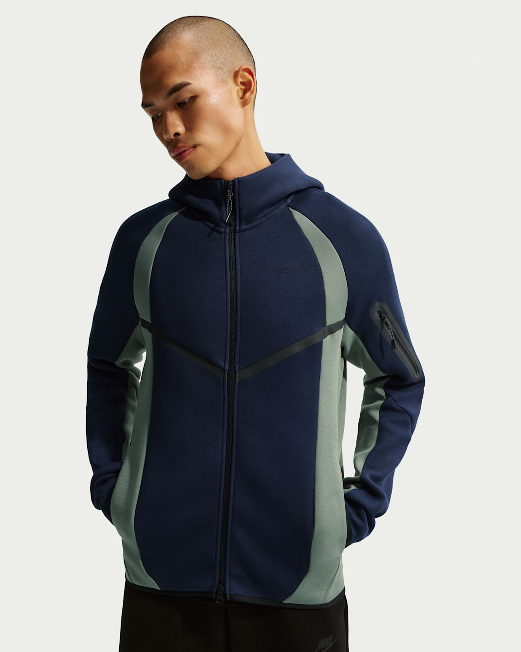 나이키 테크 남성 풀집 플리스 윈드러너 재킷 - 옵시디언/클레이 그린/블랙