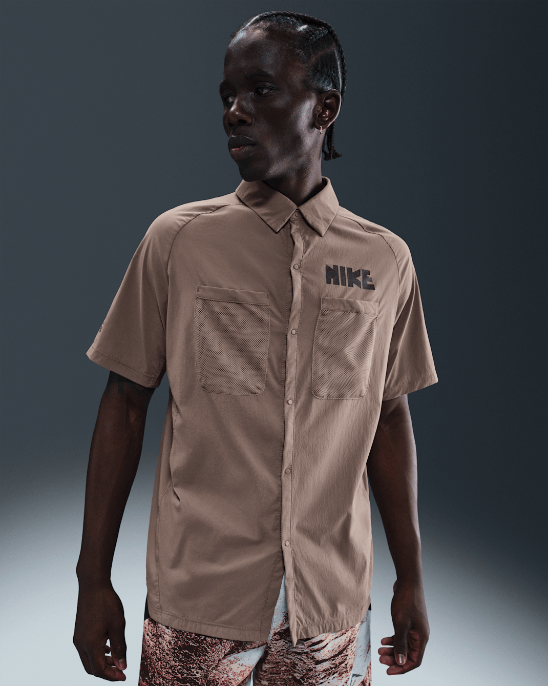 Męska rozpinana koszulka z krótkim rękawem do biegania Dri-FIT UV Nike - Mink Brown