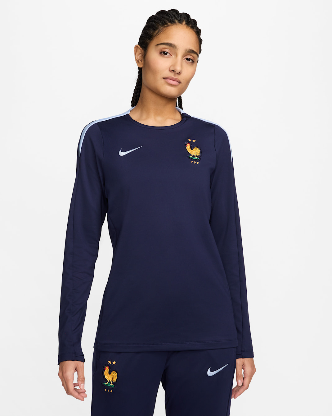 FFF Strike Nike Dri-FIT-Fußballoberteil mit Rundhalsausschnitt (Damen) - Blackened Blue/Cobalt Bliss/Cobalt Bliss