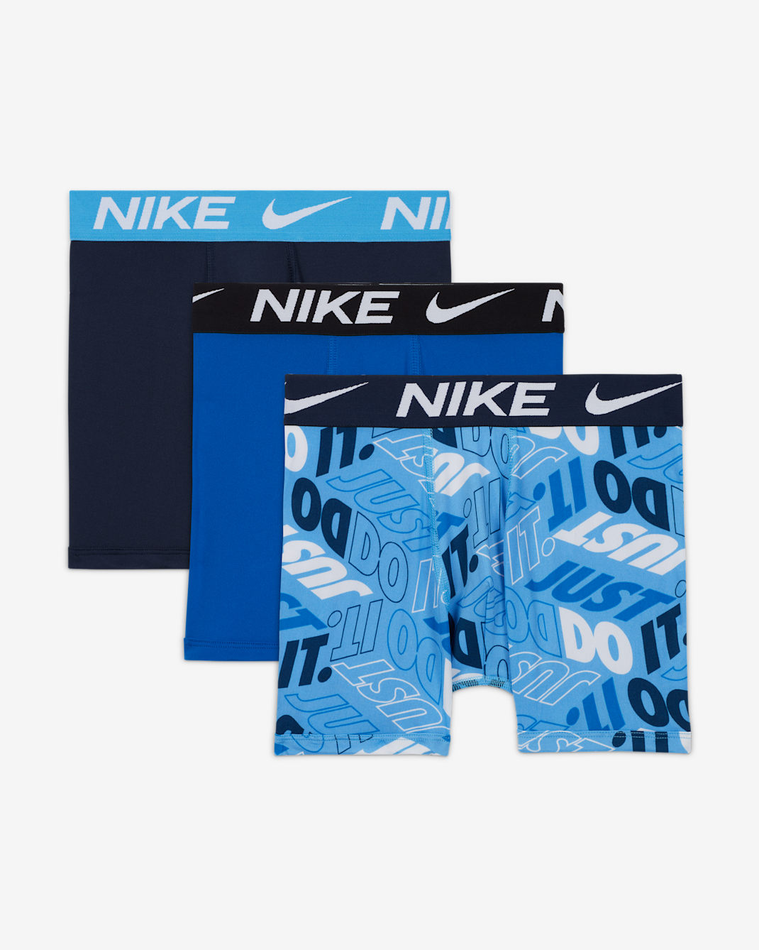 Nike Dri-FIT Essentials Big Kids' Printed Boxer Briefs (3-Pack) - White/University Blue