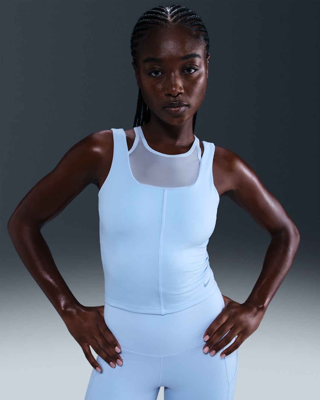 Nike One Fitted Women's Dri-FIT Cropped Tank Top - Celestine Blue/Work Blue