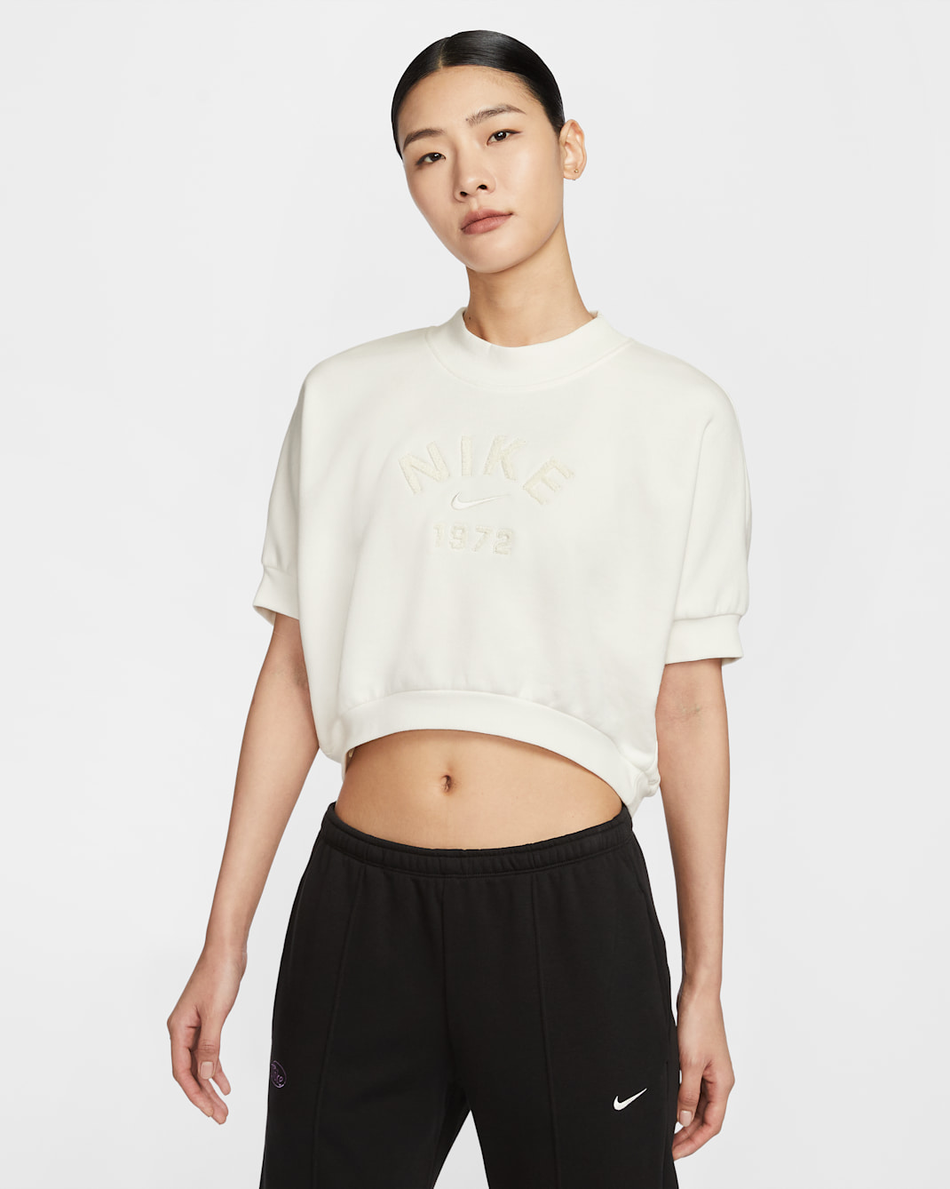 Nike Sportswear Collection Women's Crew-Neck Short-Sleeve Cropped French Terry Top - Sail/Sail