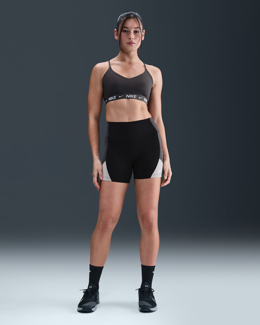 Shorts de ciclismo de tiro alto de 13 cm para mujer Nike One - Negro/Gris trueno/Gris universitario/Vela