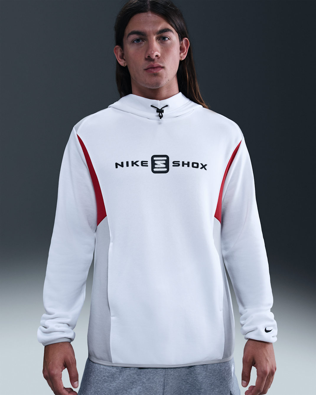 Hoodie Shox Nike Sportswear para homem - Branco/Cinzento Fog/Vermelho University