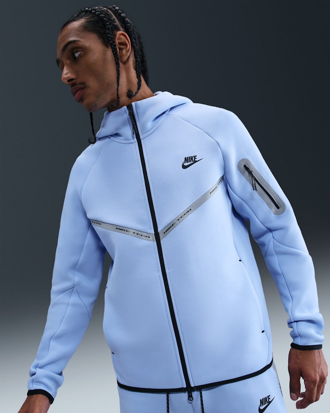Veste Windrunner en Fleece à zip et motifs réfléchissants Nike Tech pour homme - Aluminum/Noir