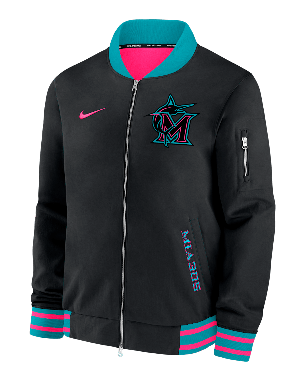 Miami Marlins Authentic Collection City Connect Men's Nike MLB Full-Zip Bomber Jacket - Black