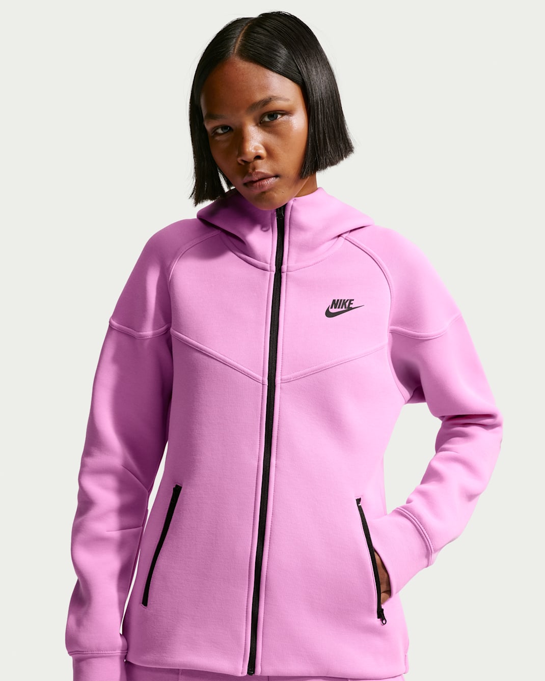 Sudadera con gorro de cierre completo para mujer Nike Sportswear Tech Fleece Windrunner - Magenta claro/Negro