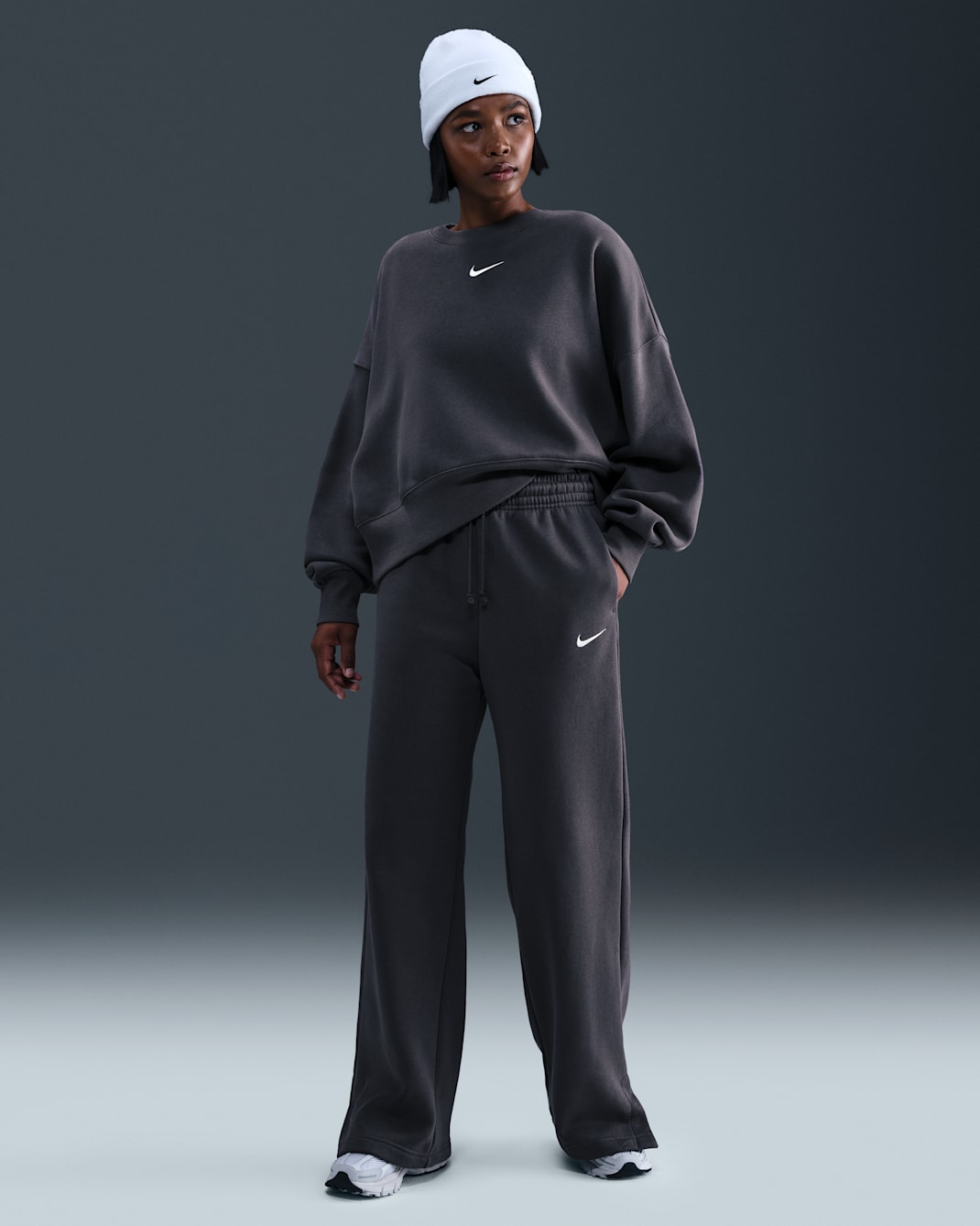 Nike Sportswear Phoenix Fleece Women's High-Waisted Wide-Leg Pants - Thunder Grey/Sail