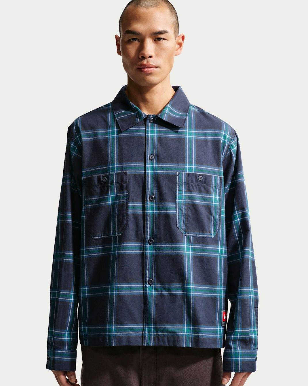 나이키 라이프 남성 긴팔 플란넬 셔츠 - 옵시디언/옵시디언/블랙