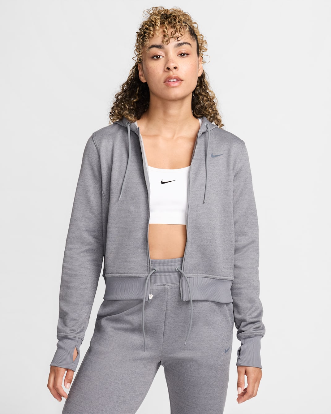 Nike Therma-FIT One Women's Full-Zip Hoodie - Carbon Heather/White