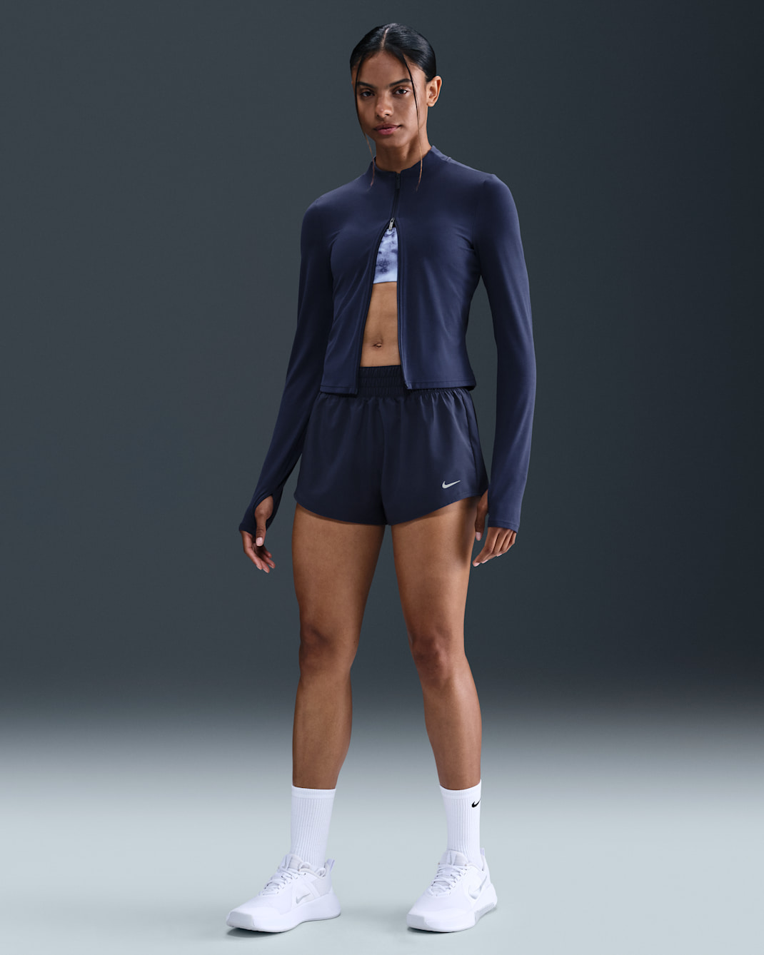 Nike One Women's Dri-FIT Mid-Rise 3" Brief-Lined Shorts - Midnight Navy/White