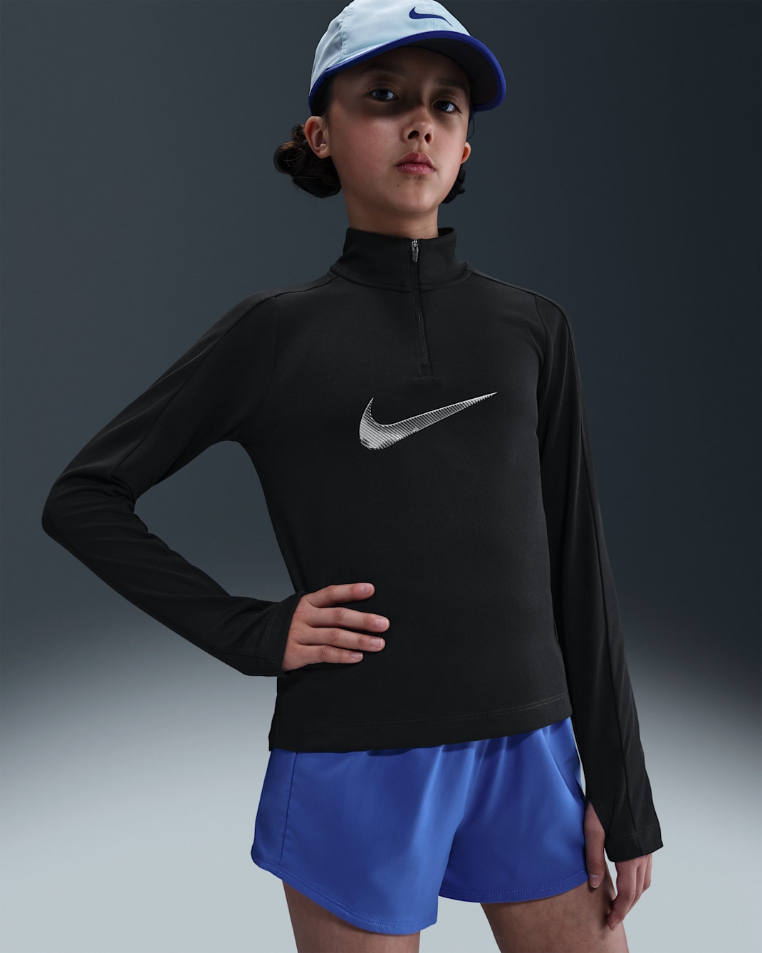 Nike Pro Older Kids' (Girls') Dri-FIT 1/4-Zip Top - Black/Light Smoke Grey/Black