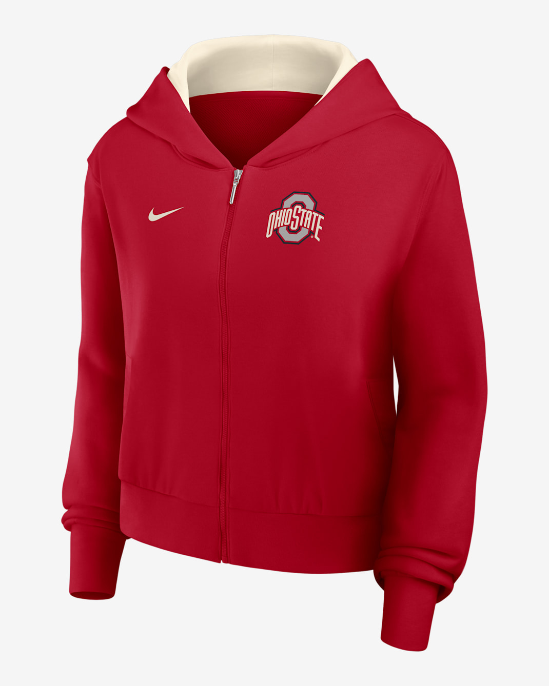 Sudadera con gorro universitaria Nike con cierre completo para mujer Ohio State Mantra - Rojo