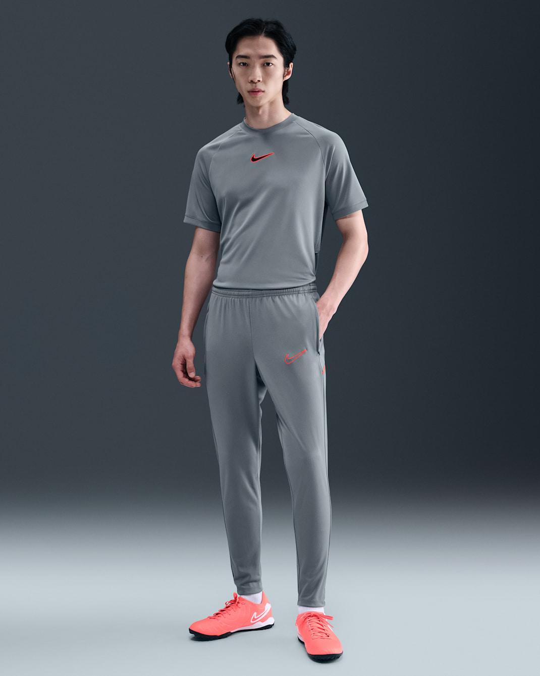 Nike Academy Men's Dri-FIT Football Pants - Cool Grey/Cool Grey/Bright Crimson