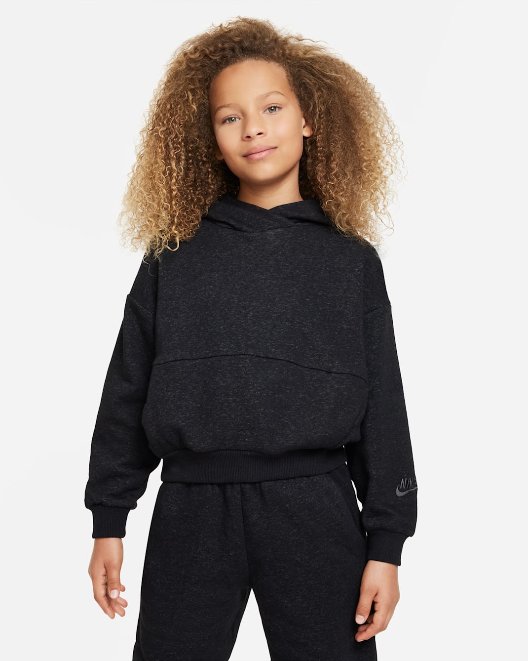 나이키 아이콘 플리스 주니어 오버사이즈 풀오버 후디 - 블랙/앤트러사이트