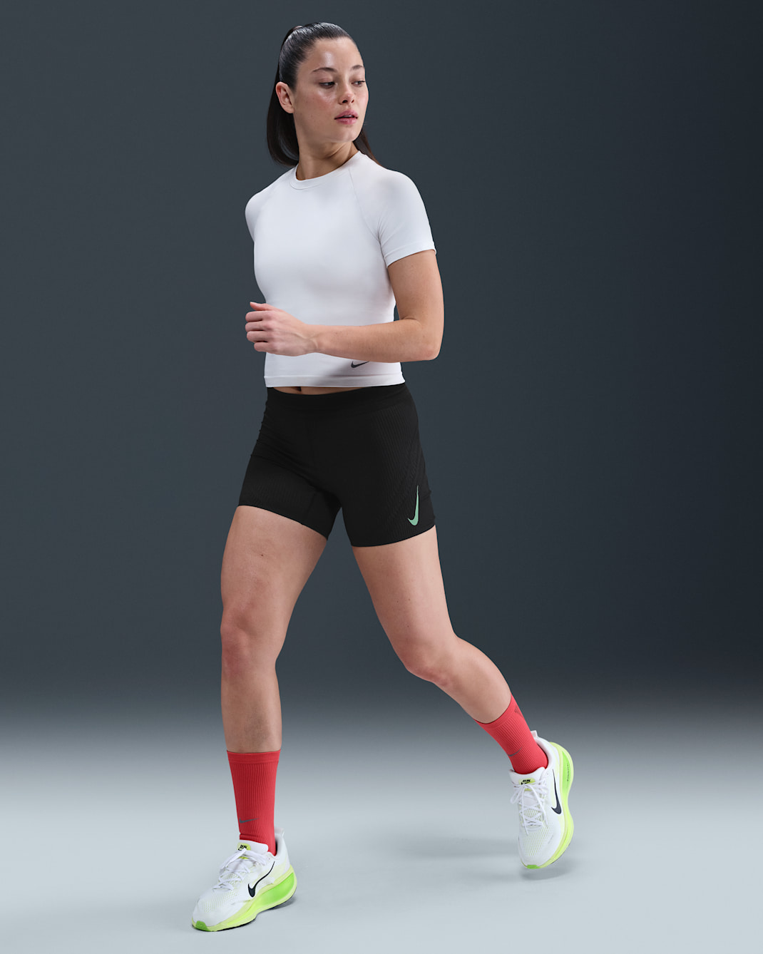 Nike AeroSwift 'Faith Kipyegon' Women's Dri-FIT ADV Mid-Rise 12.5cm (approx.) Running Shorts - Black/Black/Aster Pink/Green Shock