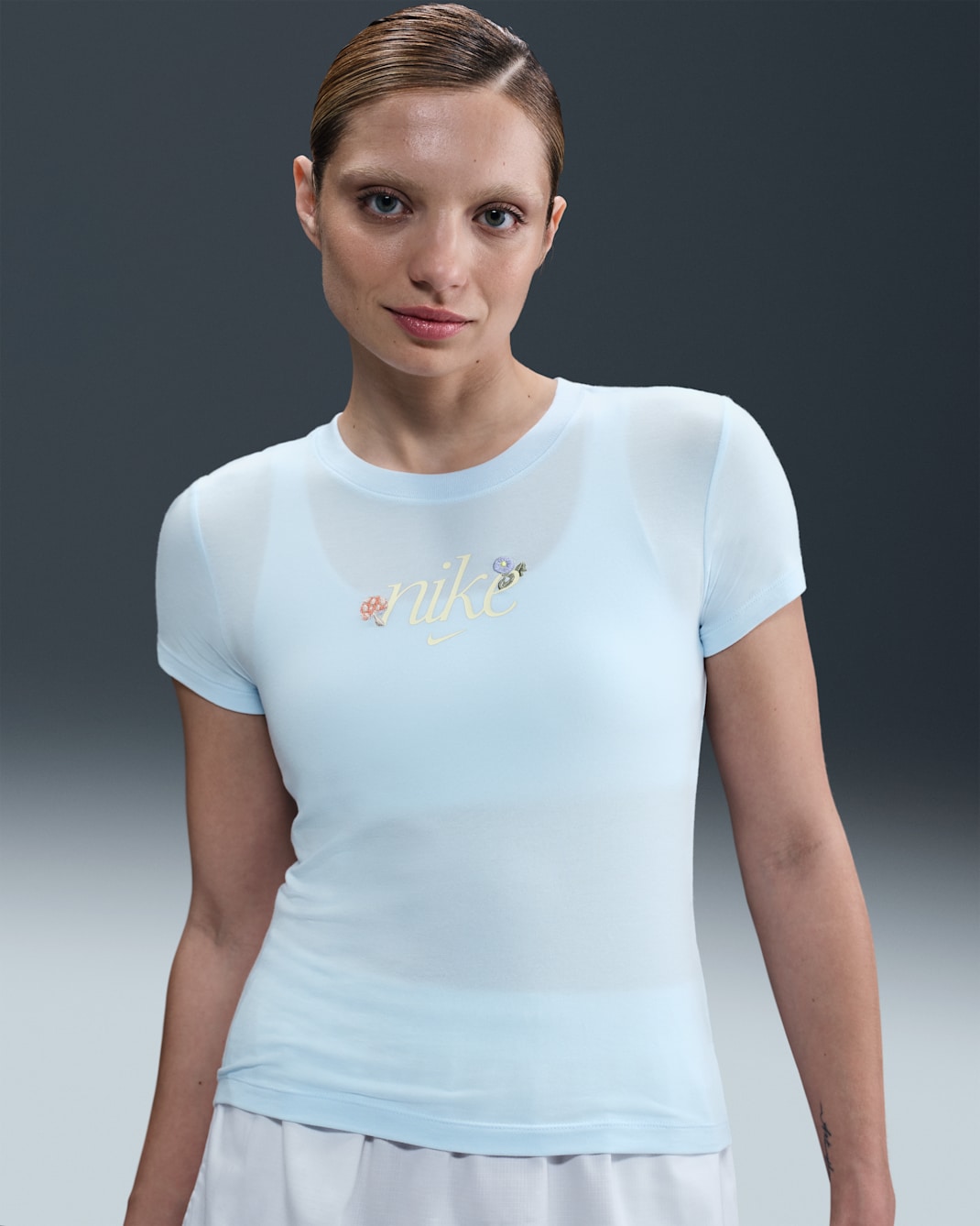 Playera con estampado slim para mujer Nike Sportswear Chill Knit - Tinte azul