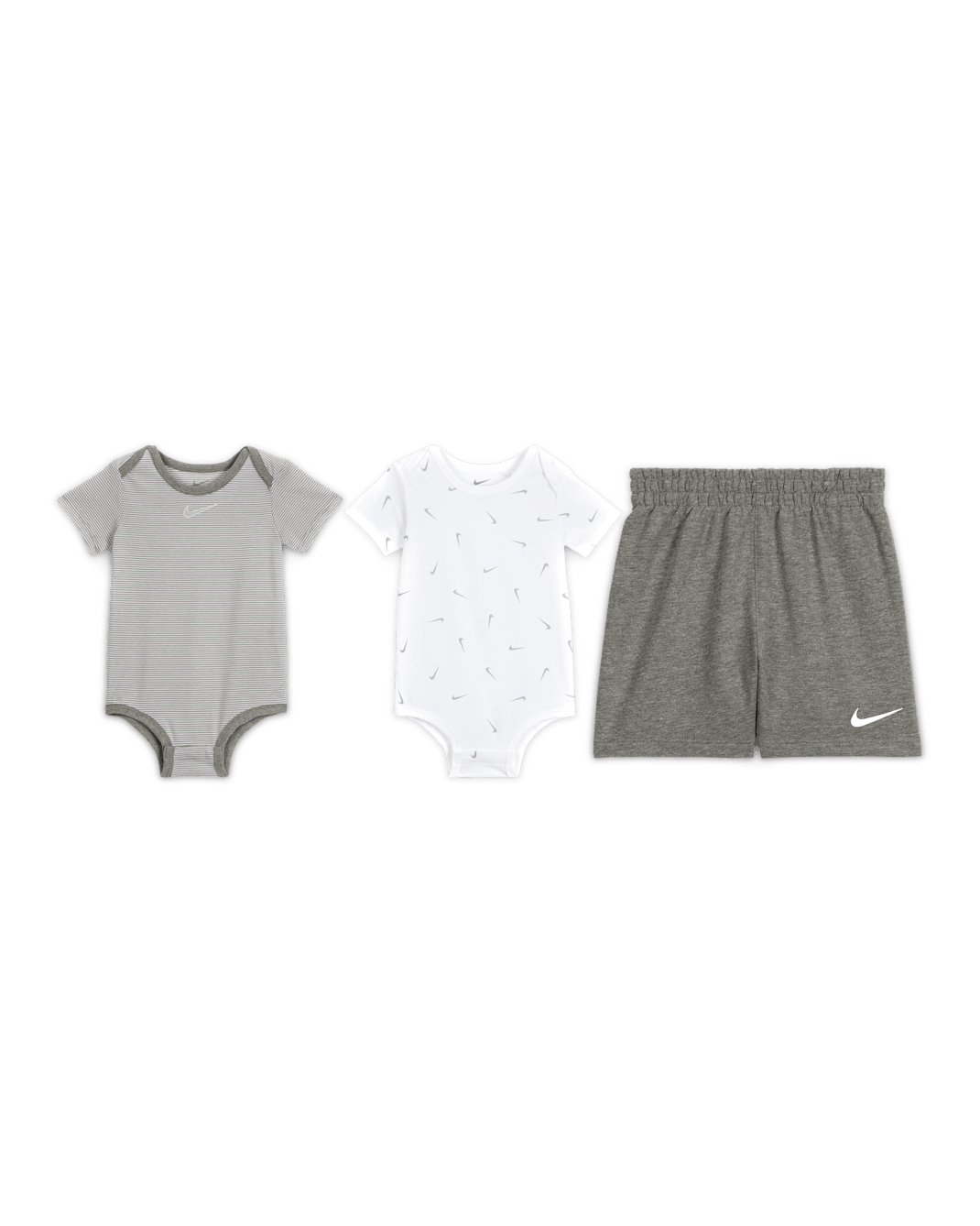 Nike Essentials Baby (12-24M) 3-Piece Striped Swooshfetti Set - Dark Grey Heather
