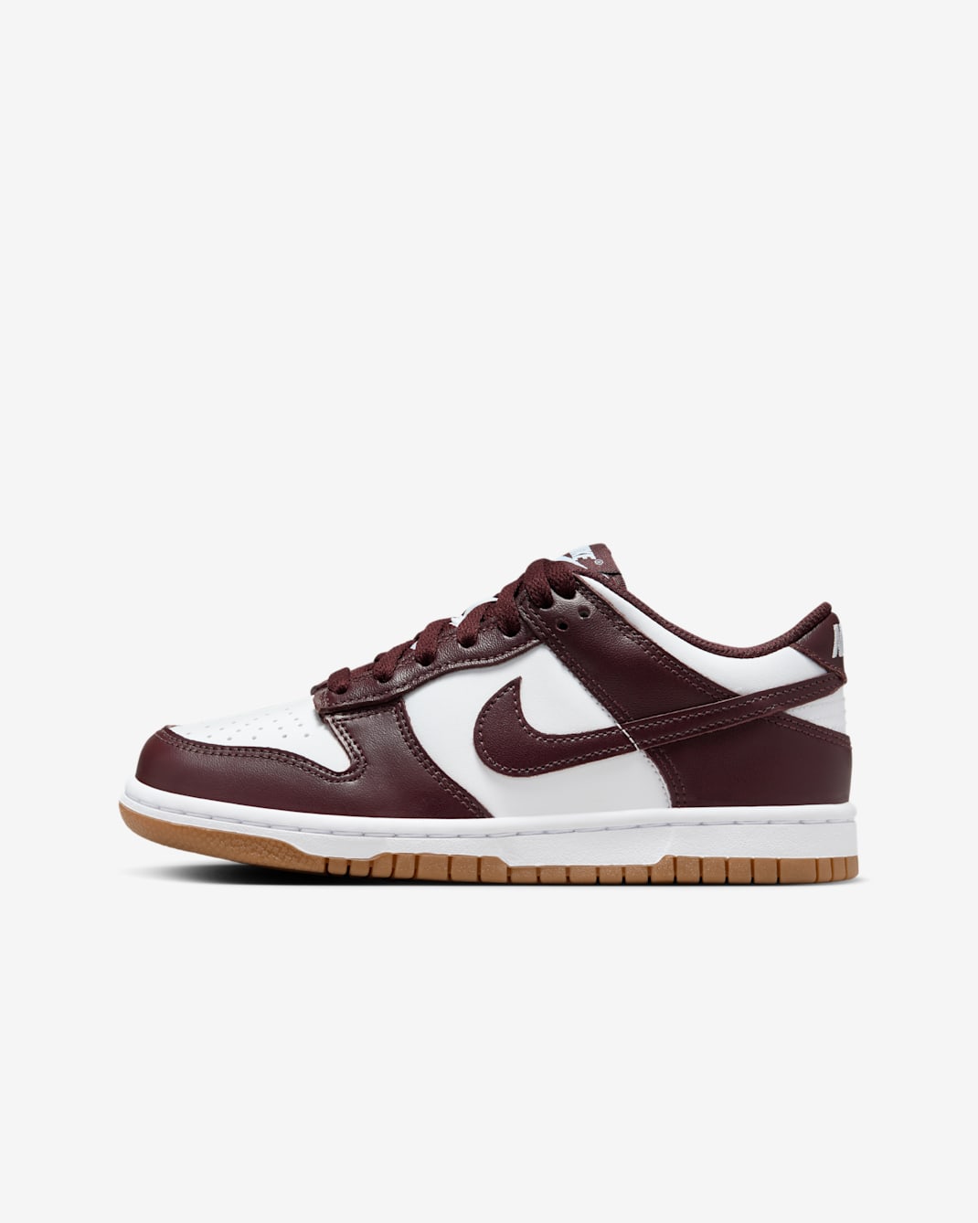 Tenis para niños grandes Nike Dunk Low - Blanco/Marrón claro goma/Burdeos enérgico