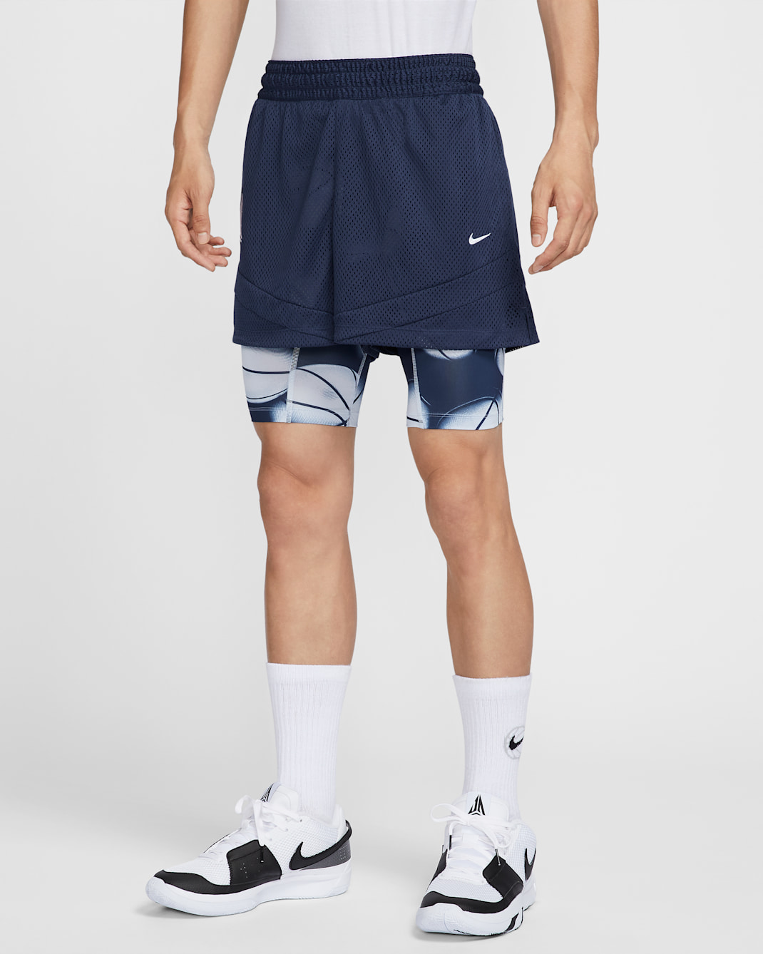 กางเกงบาสเก็ตบอลขาสั้น 4 นิ้วแบบ 2-in-1 ผู้ชาย Dri-FIT Ja - Midnight Navy/Football Grey