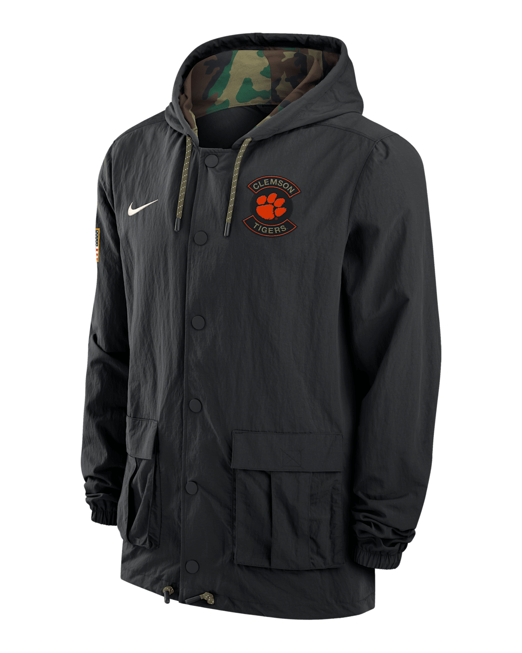 Chamarra tipo militar Nike con gorro y cierre completo a presión para hombre Clemson - Negro