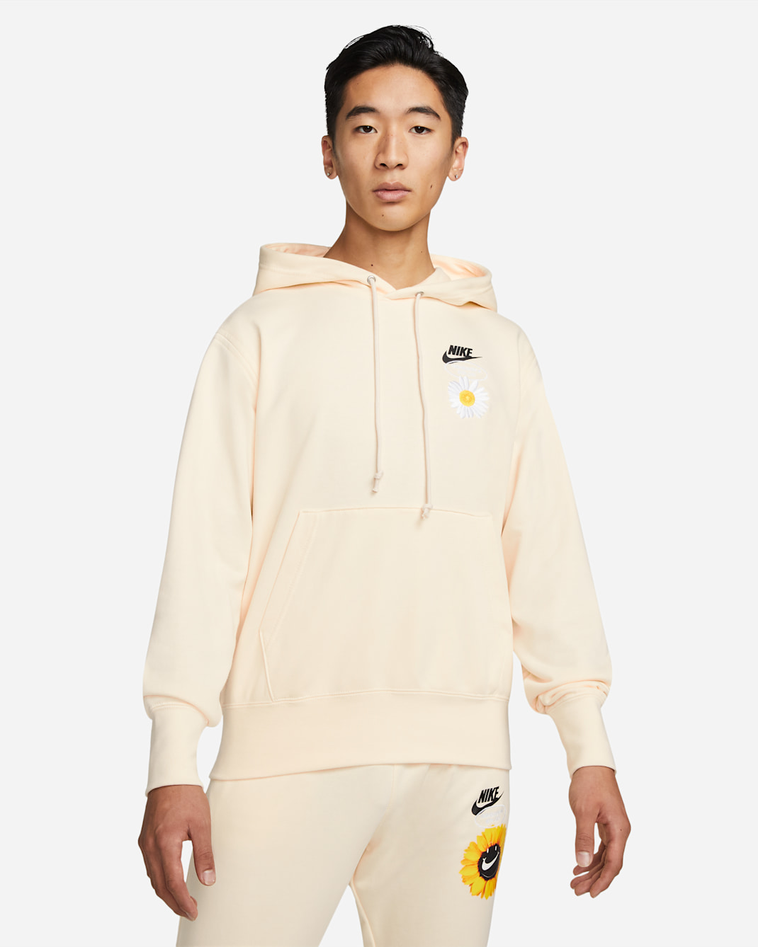 เสื้อมีฮู้ดผ้าเฟรนช์เทรีผู้ชายแบบสวม Nike Sportswear - Coconut Milk/ดำ