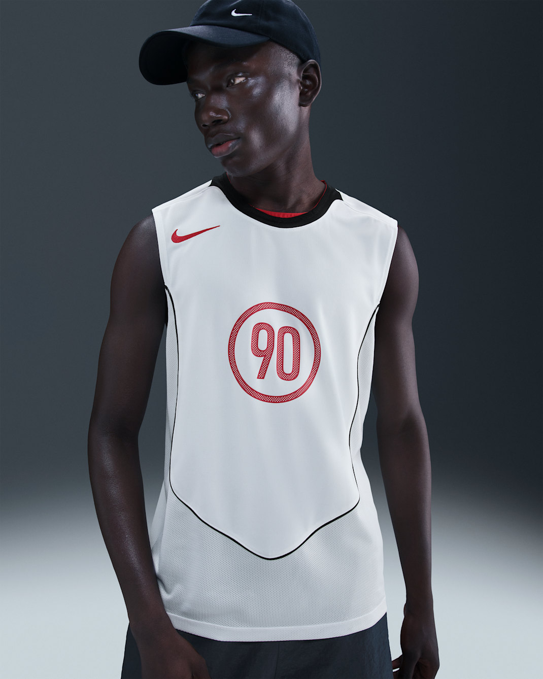 Playera de fútbol sin mangas Dri-FIT para hombre Nike Total 90 - Vela/Negro/Negro/Rojo gimnasio