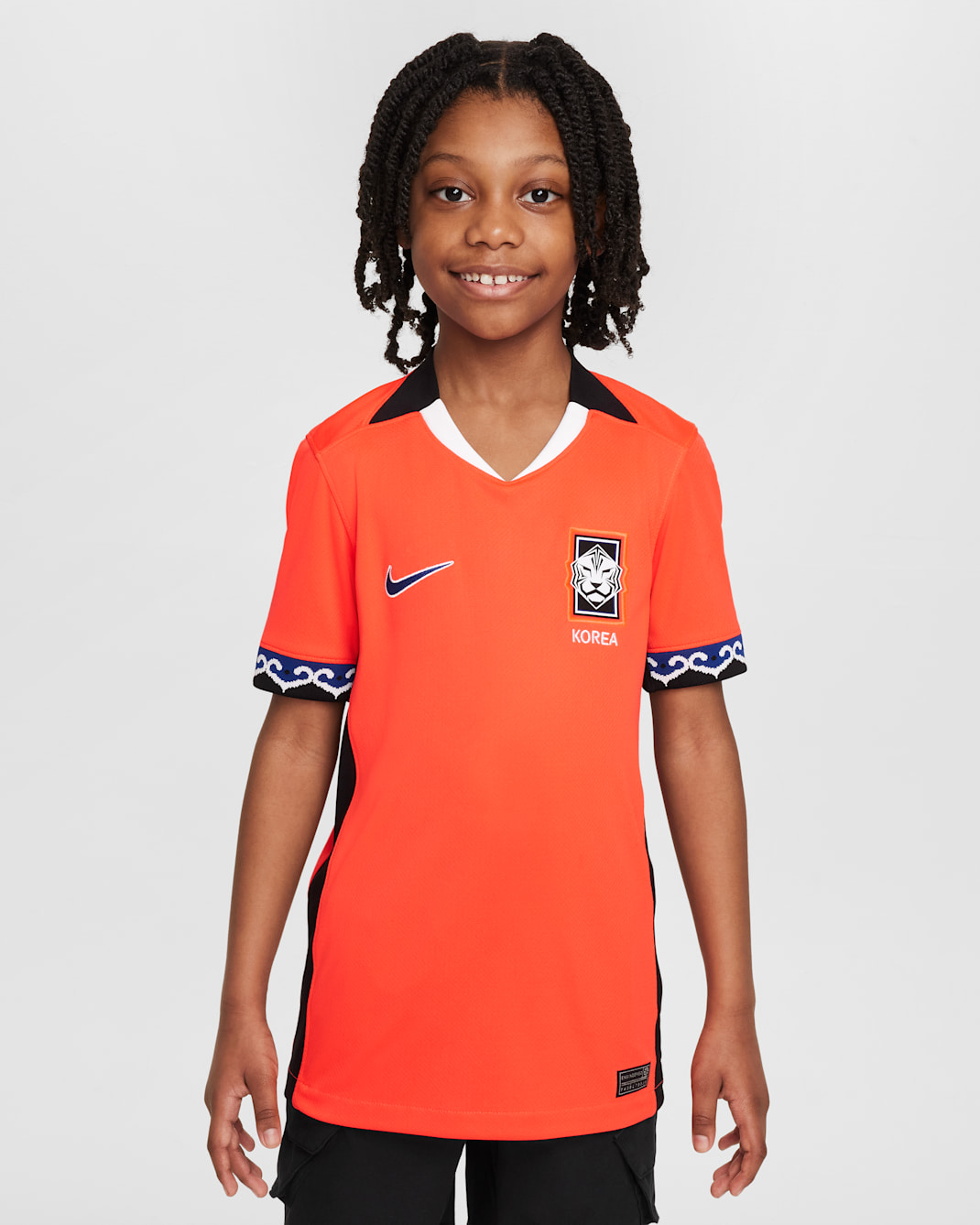 대한민국 2025 스타디움 홈(여자팀) 주니어 나이키 드라이 핏 축구 레플리카 저지 - 브라이트 크림슨/블랙/화이트/블랙