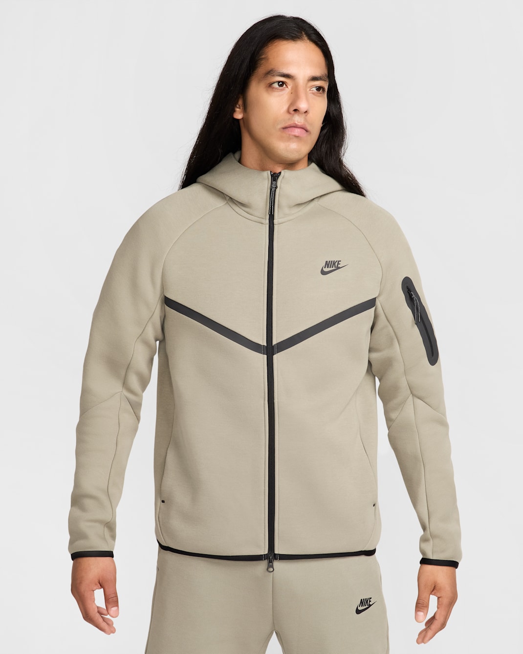 Nike Tech Windrunner fleecejakke med hel glidelås til herre - Light Army/Svart