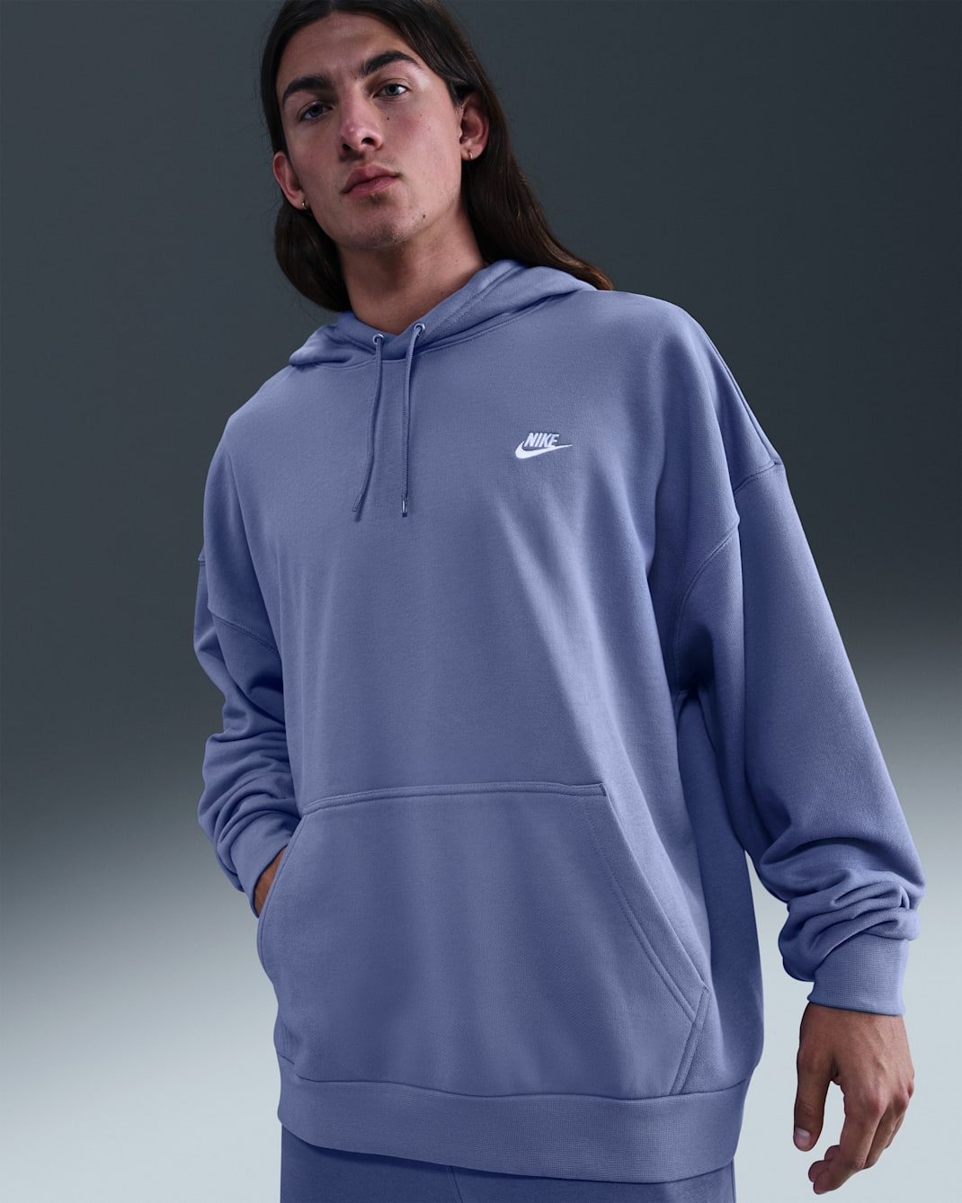 Sudadera con gorro sin cierre de French Terry oversized para hombre Nike Club Fleece - Índigo mundial/Índigo mundial/Blanco