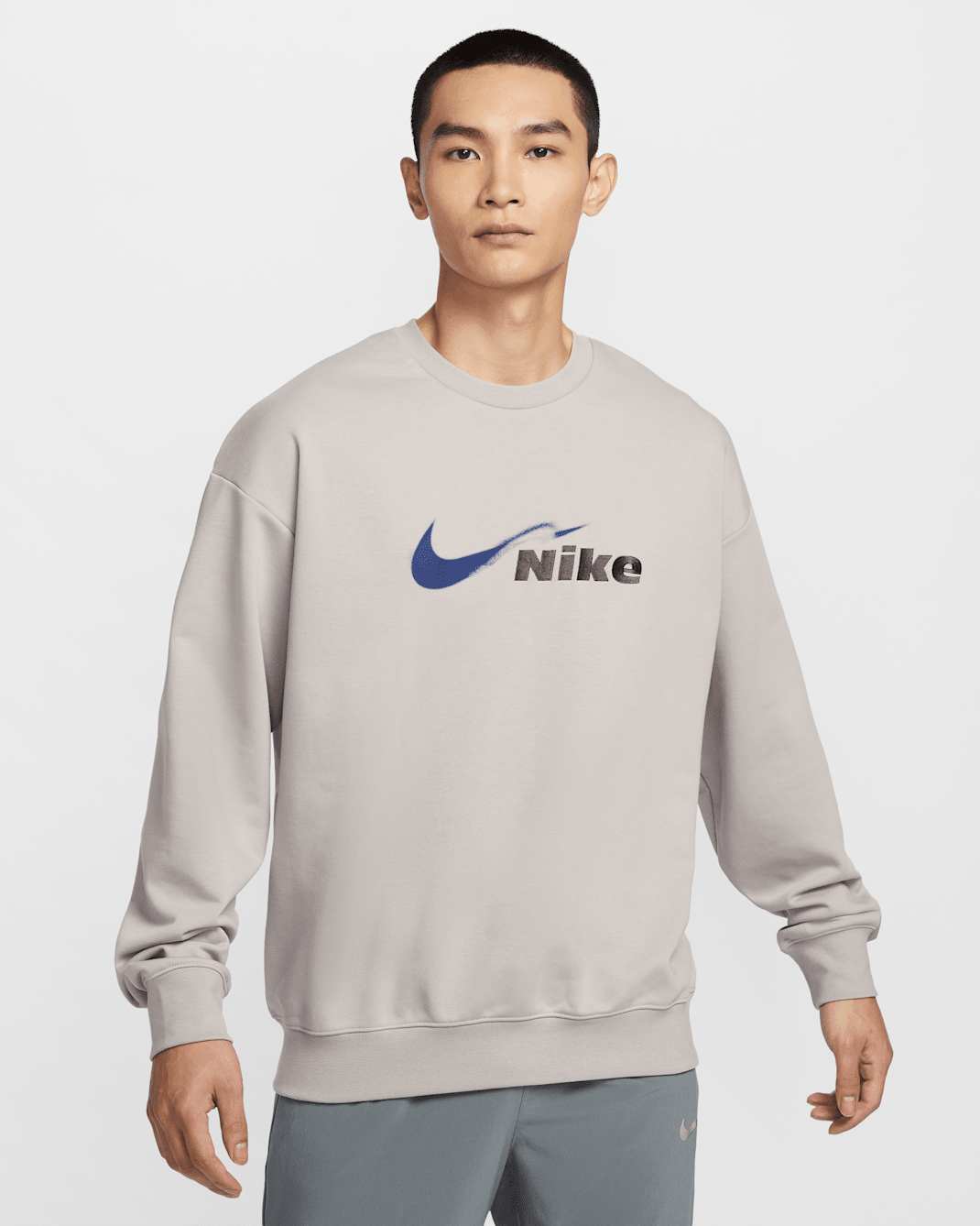 Nike Track Club Men's Dri-FIT Running Fleece Crew-Neck Sweatshirt - College Grey/Blue Void/Medium Ash