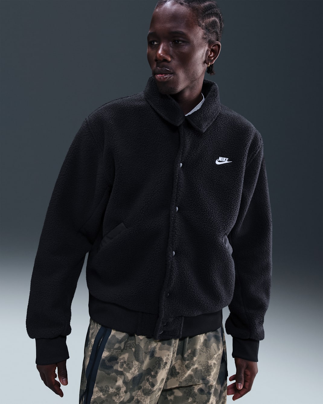 Nike Sportswear Club Men's High-Pile Fleece Coaches Jacket - Black/White