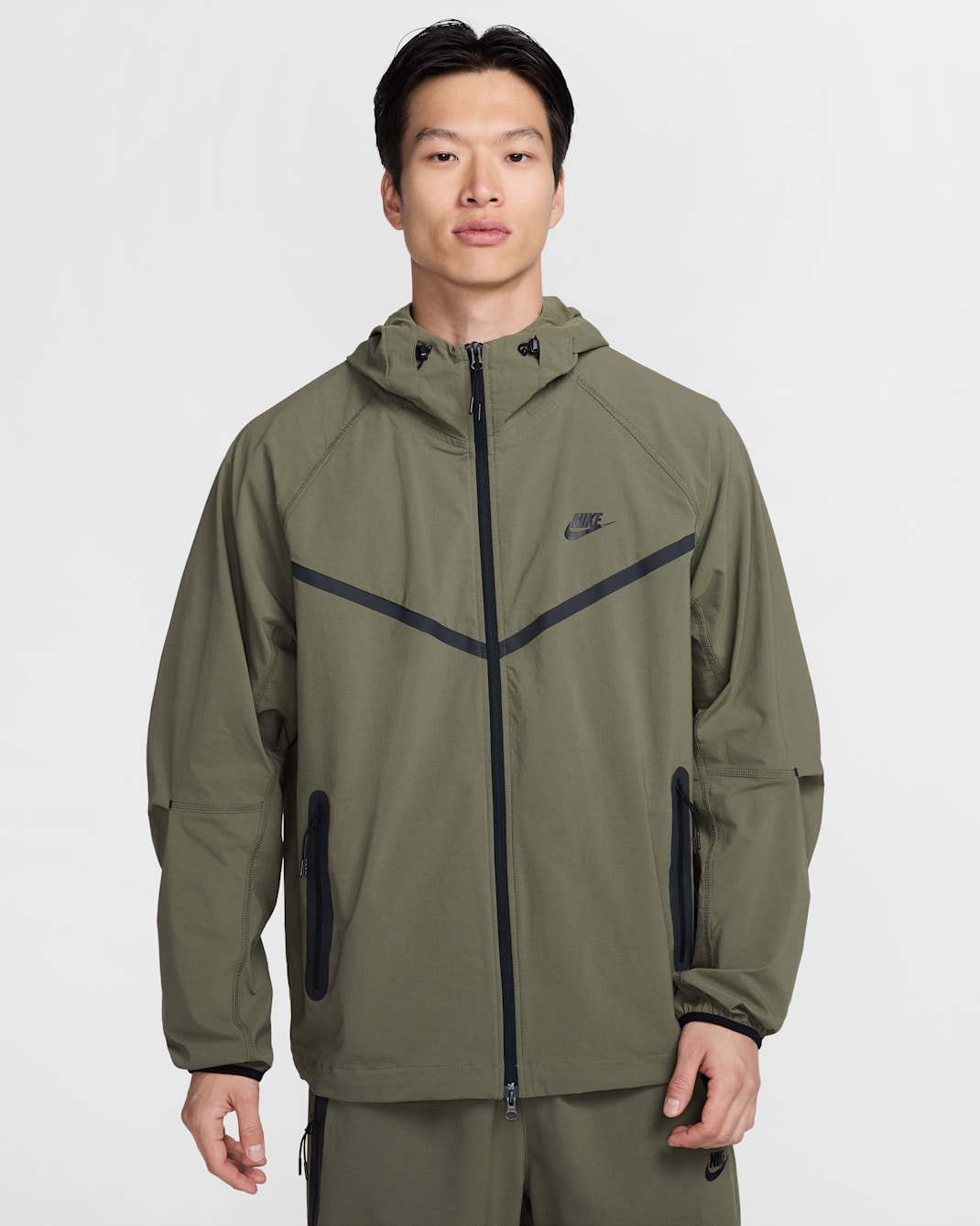 나이키 테크 윈드러너 남성 우븐 풀집 재킷 - 미디엄 올리브/미디엄 올리브/블랙