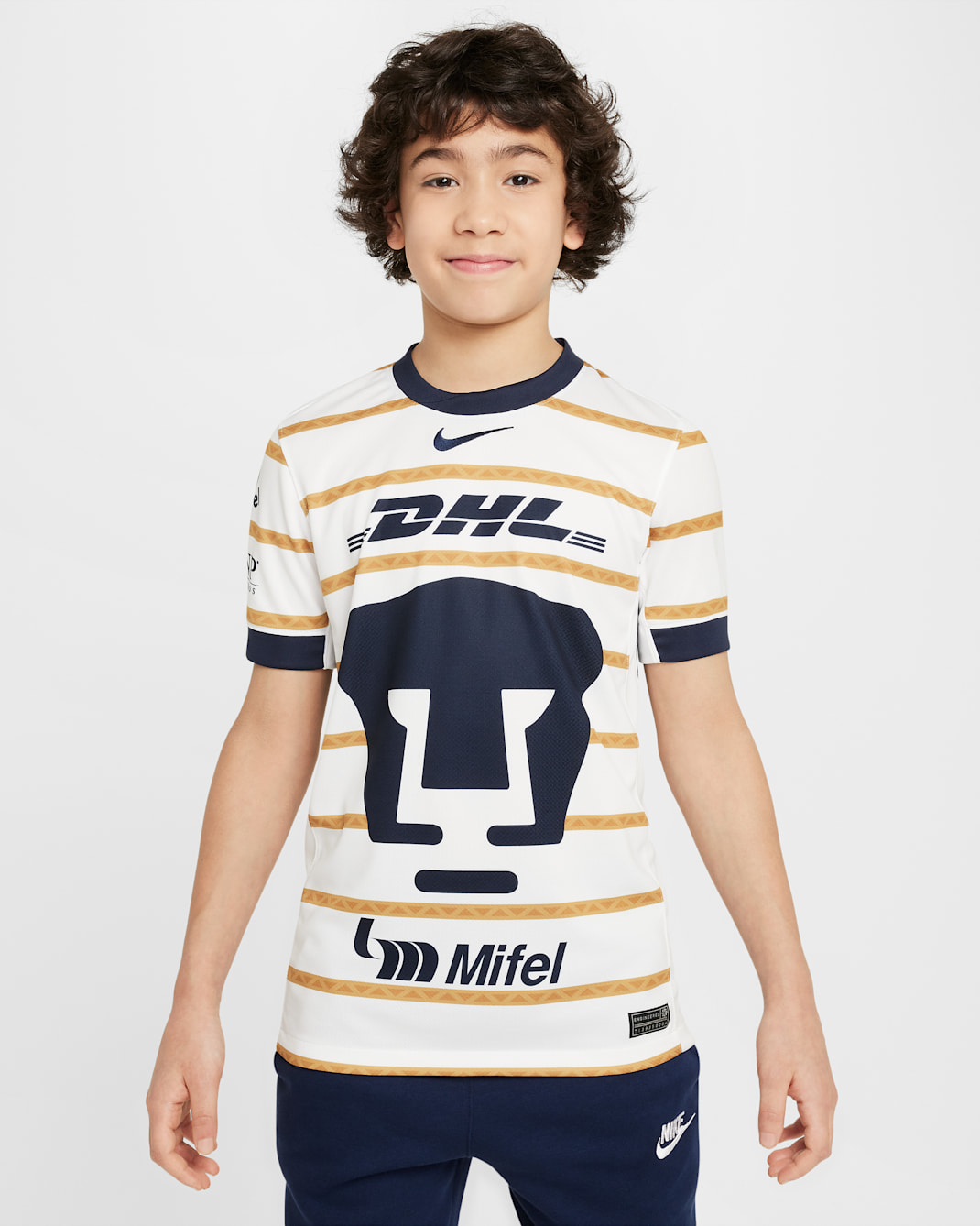 Pumas UNAM 2024/25 Stadium Home Big Kids' Nike Dri-FIT Soccer Replica Jersey - White/Obsidian/Obsidian