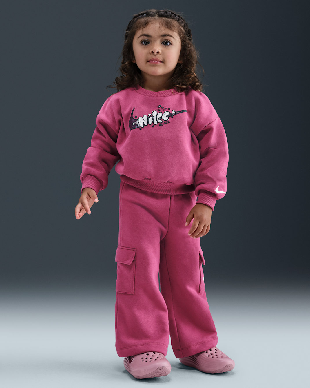 Nike Essentials Toddler Graphic Crew and Cargo Pants Set - Sweet Beet