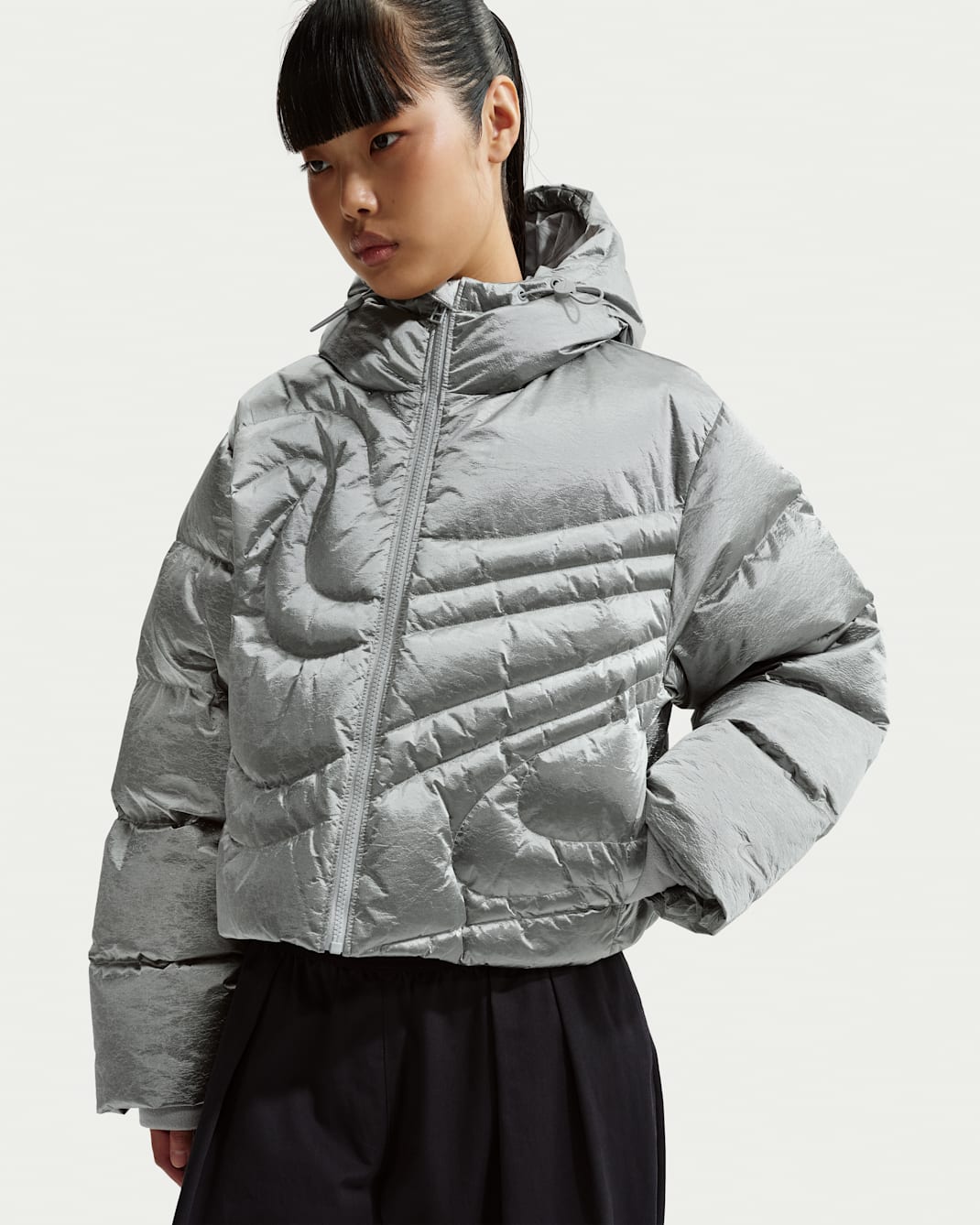 Nike Sportswear Swoosh Series Women's Therma-FIT Oversized Down Puffer Jacket - Metallic Silver/Light Smoke Grey