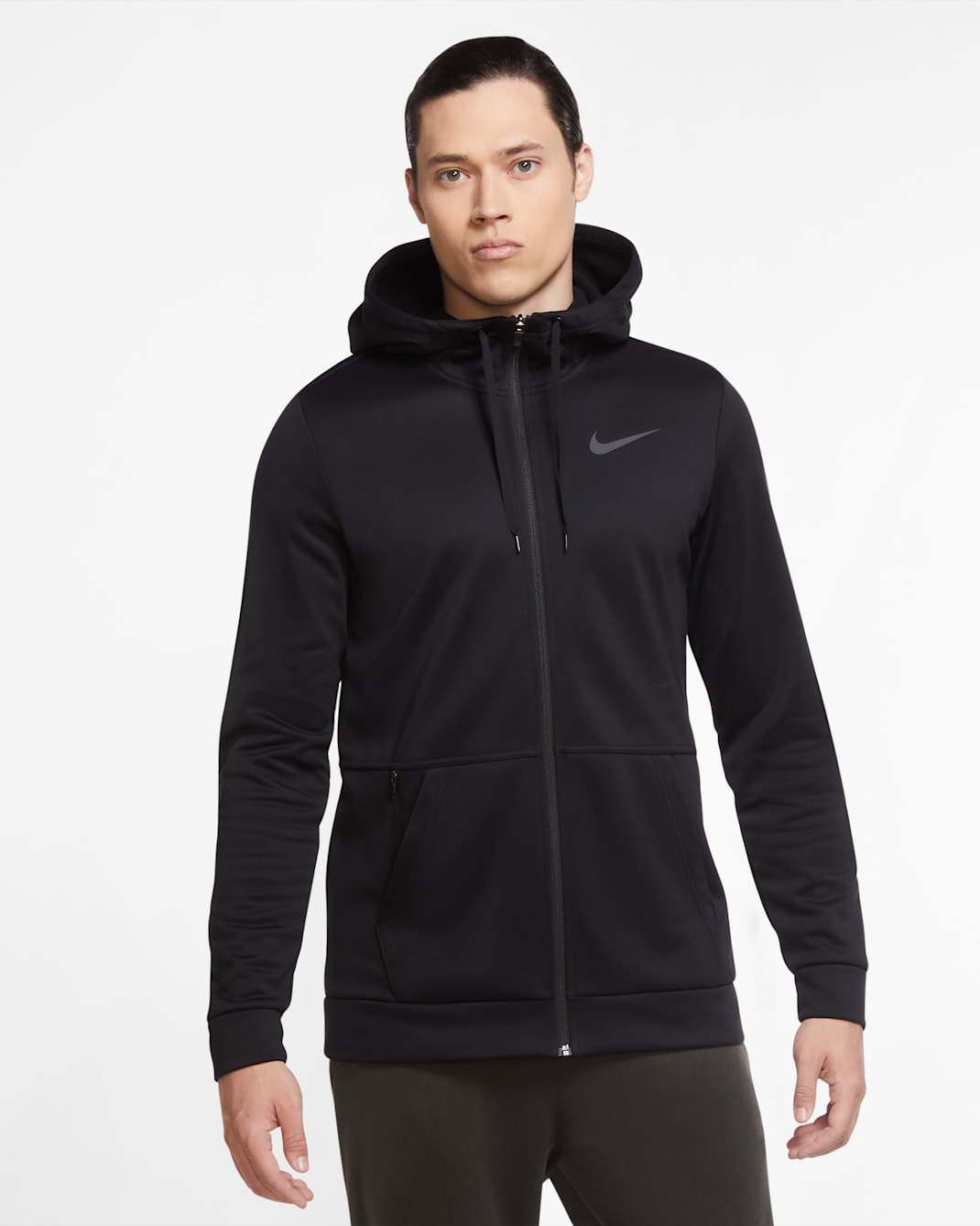 Nike Therma Sudadera con gorro de entrenamiento y cierre completo para hombre - Negro/Negro