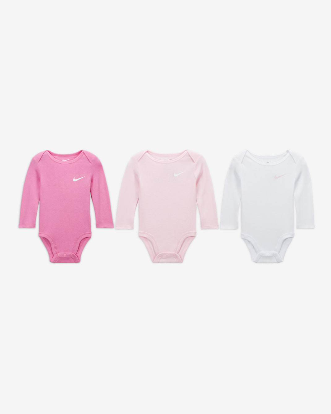 Bodys de manga larga paquete de 3 para bebé (0 a 9 meses) Nike Essentials - Espuma rosa