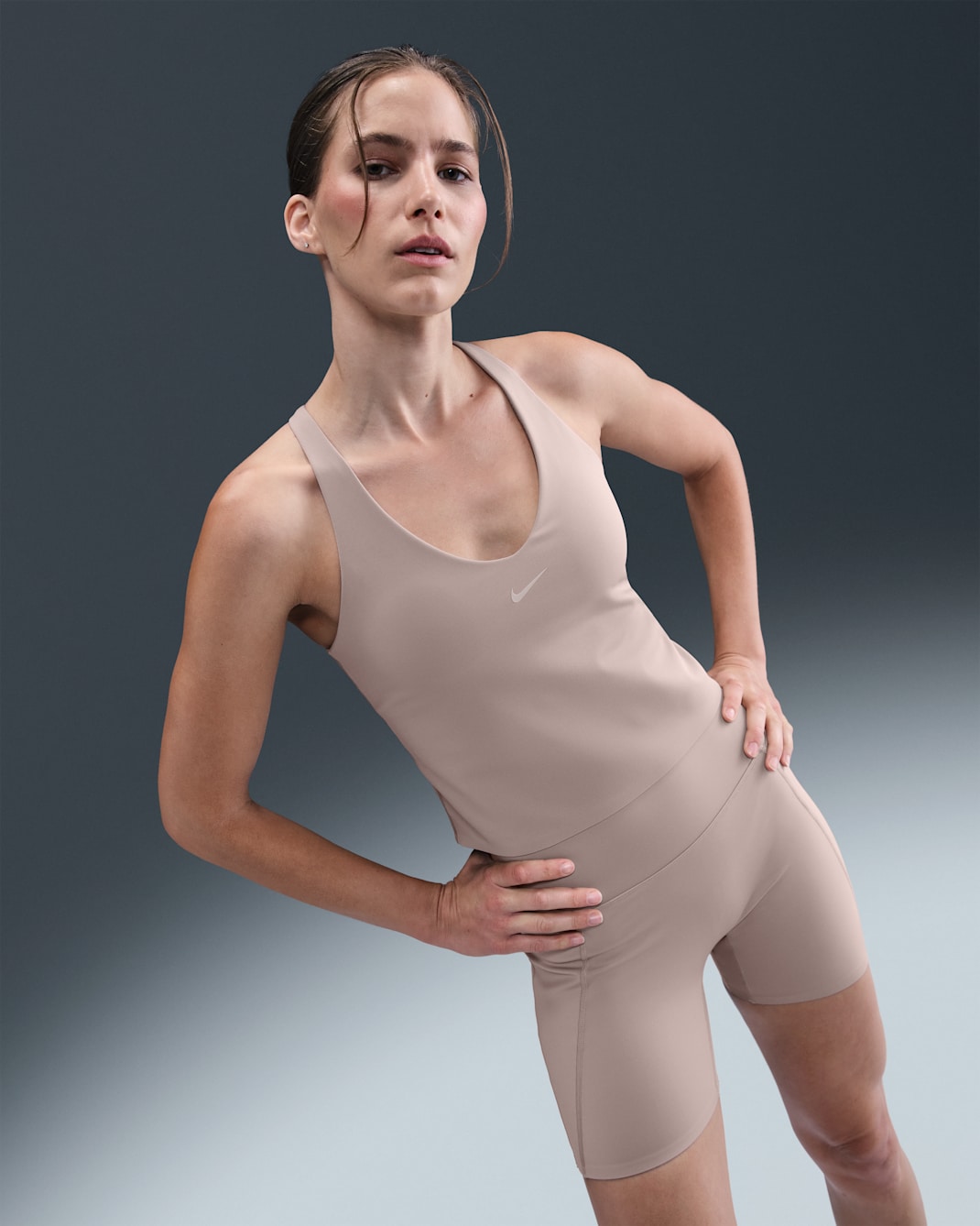 Nike Universa Women's Medium-Support Padded Sports Bra Tank - Malt/Mink Brown/Moon Particle