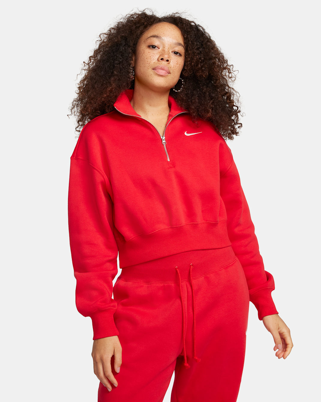 Sudadera cropped de cierre de 1/4 para mujer Nike Sportswear Phoenix Fleece - Rojo universitario/Vela